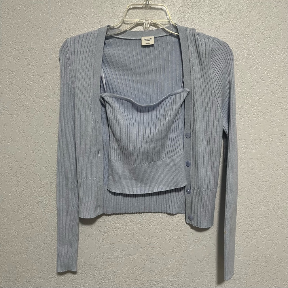 Abercrombie & Fitch Light Blue Ribbed Cardigan and Tank Set